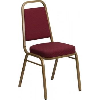ADRIA Series Trapezoidal Back Stacking Banquet Chair with Burgundy Patterned Fabric and 2.5'' Thick Seat - Gold Frame [FD-BHF-1-ALLGOLD-0847-BY-GG]