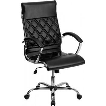 High Back Designer Black Leather Executive Office Chair with Chrome Base [GO-1297H-HIGH-BK-GG]