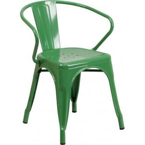PHOENIX - GREEN METAL CHAIR WITH ARMS / WOOD SEAT OPTION