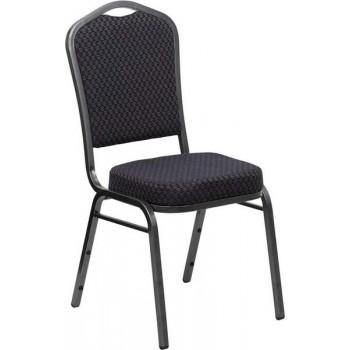 ADRIA Series Crown Back Stacking Banquet Chair with Black Patterned Fabric and 2.5'' Thick Seat - Silver Vein Frame [HF-C01-SV-E26-BK-GG]